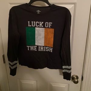 NEW Junior's "Luck of the Irish" Ireland Flag Long Sleeve Tee Shirt Top XS